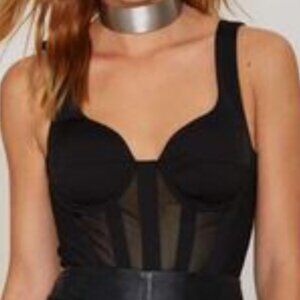 Nasty Gal Corset Underwire Bustier Tank Top Medium Black Sheer Mesh Boning